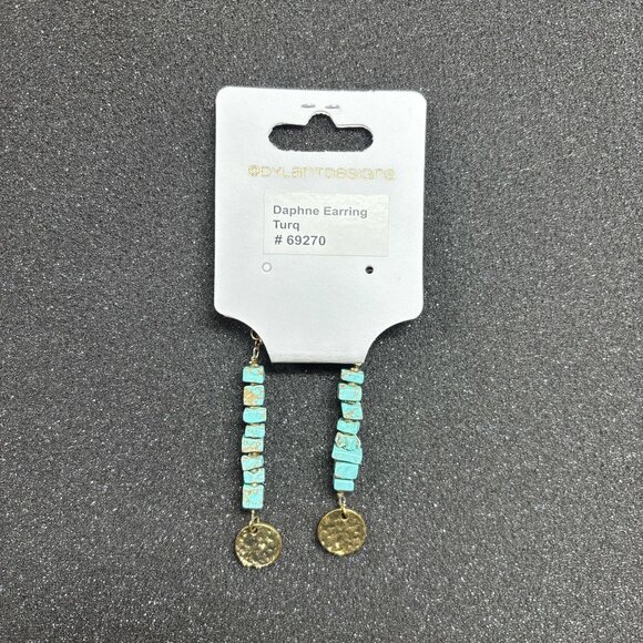 Dylan Jewelry Daphne Earring Turquoise Dangle Tarnished Gold Coin Charm NWT - Picture 2 of 4